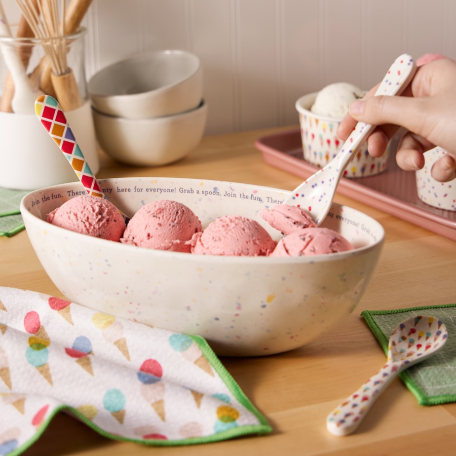 Melamine serving bowl of ice cream