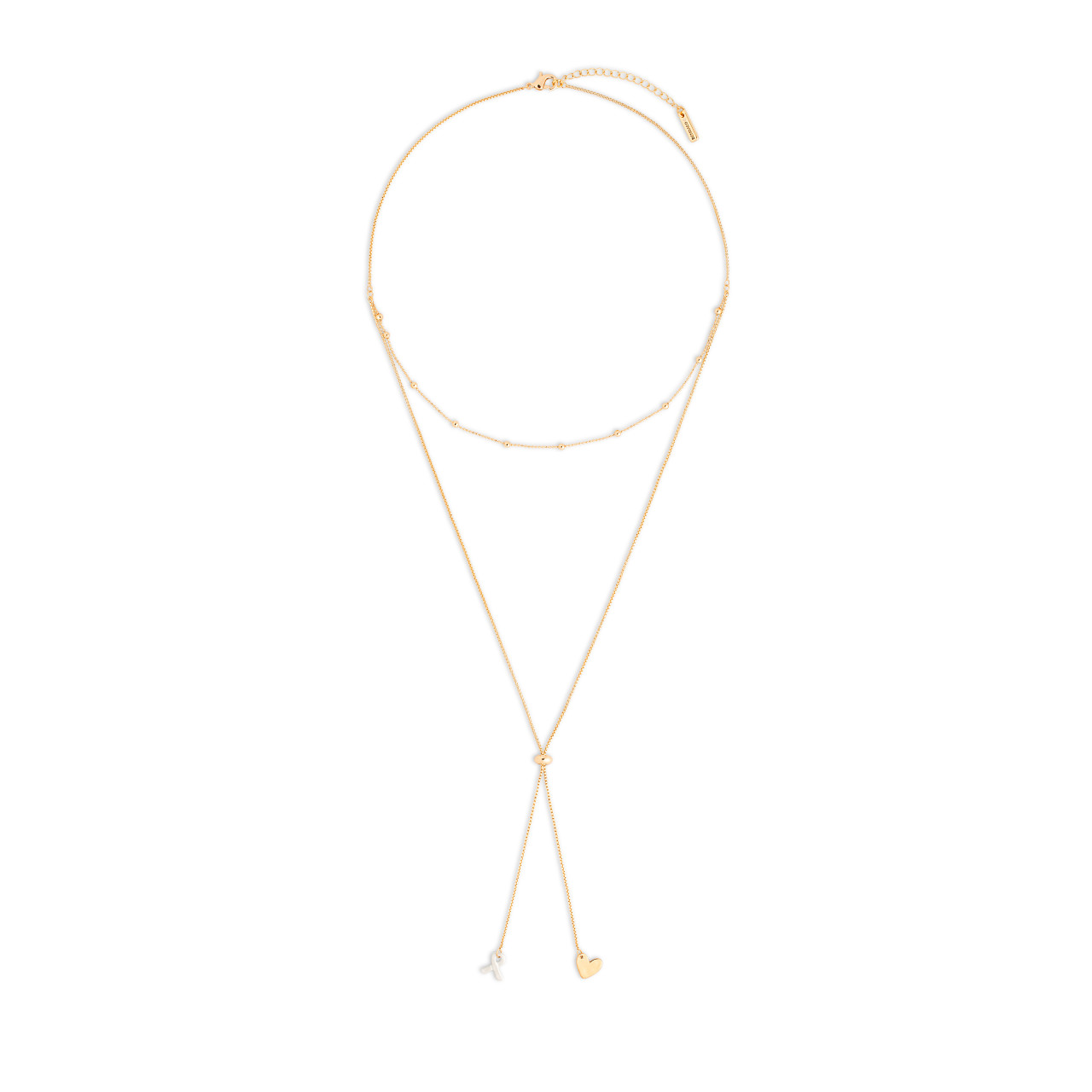 Lariat Charm Necklace - Heart and Ribbon