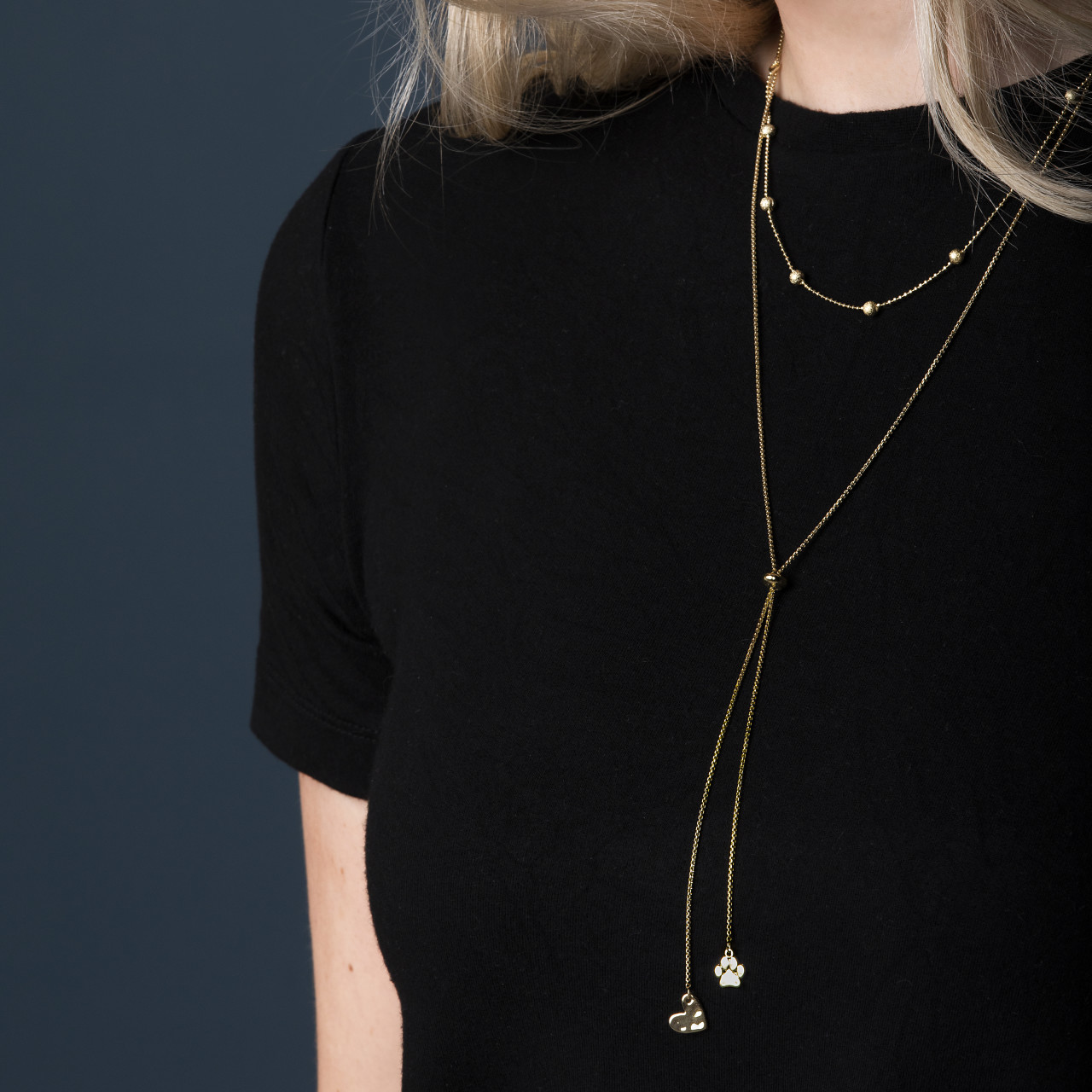 Lariat Charm Necklace - Paw Print and Heart