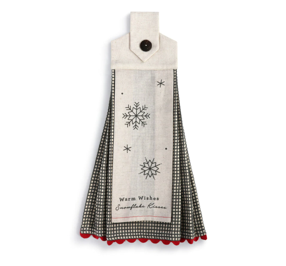 Snowflake tea towel with plaid and solid white fabric
